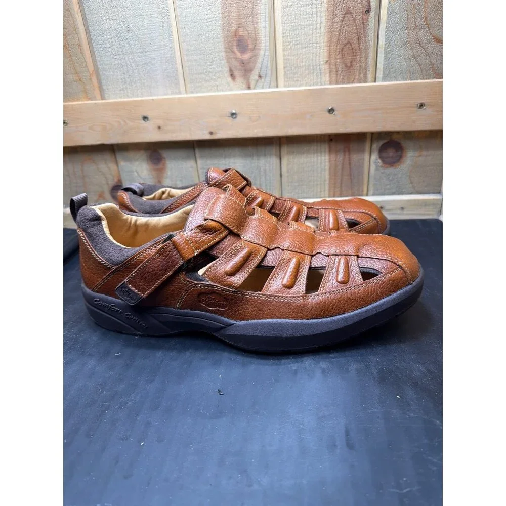 Dr. Comfort Fisherman Mens Sandal 13XW Full-Grain Leather Brown Tan